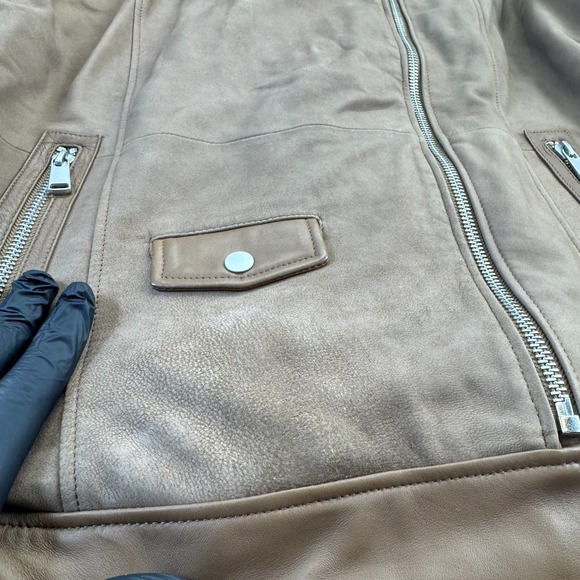Wilsons Leather Ramona Jacket M NWT Tan Faux‎ Shearling Moto Coat Genuine Trim - Picture 5 of 15